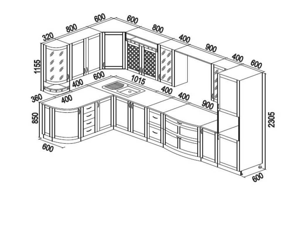 Угловая кухня размеры шкафов чертежи