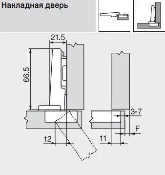 71B3550 Полный комплект накладной петли с амортизатором