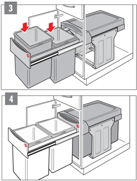 3666001 Выдвижная система сортировки 30 л., сталь / пластик