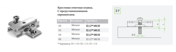 Крестовая ответная планка H4 с евровинтами, ЧЕРНАЯ