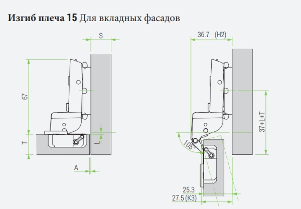 Omnia L Петля 105° вкладная с демпфером присадка Blum под саморез