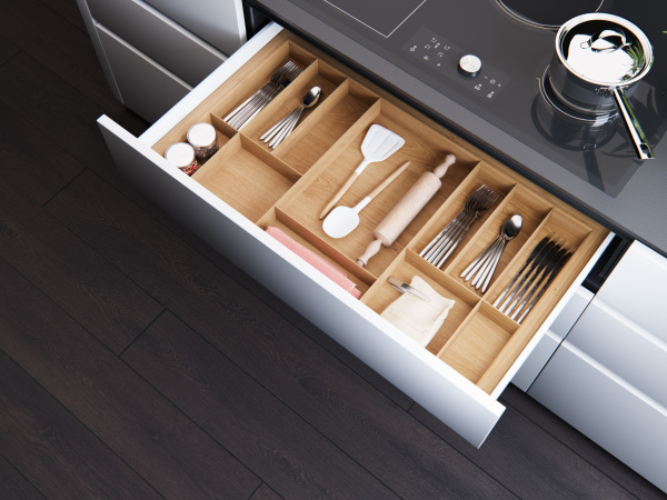 Лоток TETRIS для стол. приборов в ящик Blum TANDEMBOX дуб в базу 900