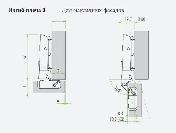 Omnia L Петля 105° накладная с демпфером присадка Blum под саморез