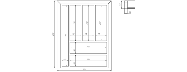 Лоток TETRIS для стол. приборов в ящик Blum TANDEMBOX дуб в базу 450