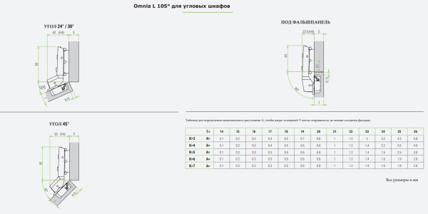Omnia L Петля +30° без пружины, под саморез ЧЕРНАЯ