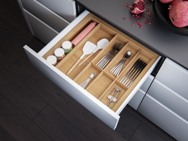 Лоток TETRIS V1 для стол. приборов в ящик Blum LEGRABOX дуб в базу 600