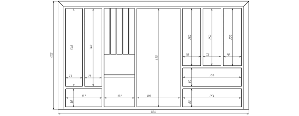 Лоток TETRIS V2 с держ. ножей в ящик Blum LEGRABOX дуб в базу 900