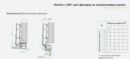 Omnia L Петля для узкого Al профиля, без пружины под саморез, черная (винты в наборе)