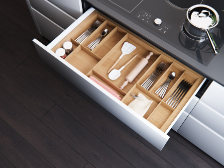 Лоток TETRIS для стол. приборов в ящик Blum LEGRABOX дуб в базу 900