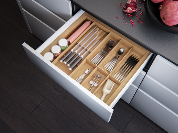 Лоток TETRIS V1 для стол. приборов в ящик Blum TANDEMBOX дуб в базу 600