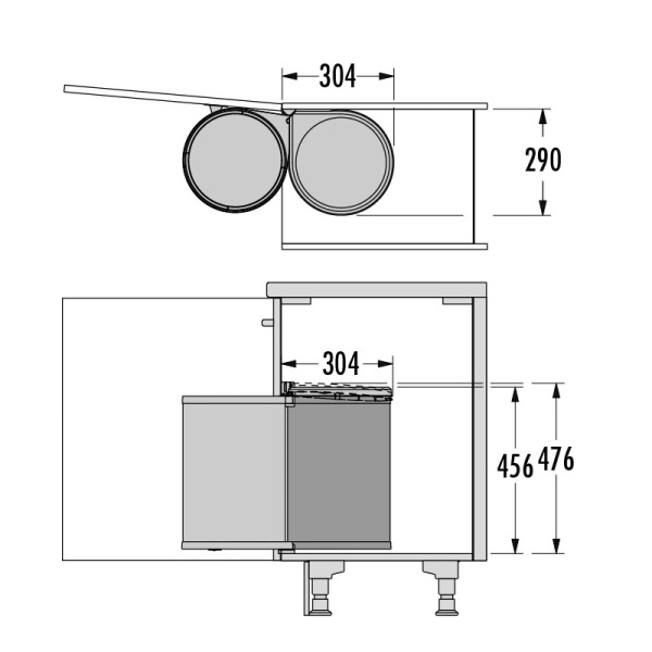 3520071 Мусорное ведро встраиваемое 20 л., сталь / пластик